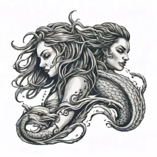 Dolphin and mermaid with dreadlocks Tears dropping tattoo design idea