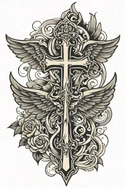 wings  and cross tattoo tattoo design idea