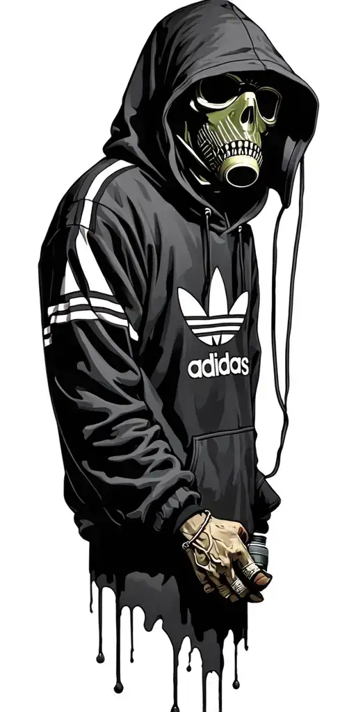 grim reaper in a gas mask wearing an Adidas hoody tattoo design idea