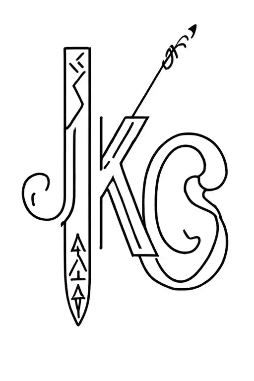 "JKC" mean looking graffiti style tattoo with symbols incorporated very simple and easy to draw tattoo design idea
