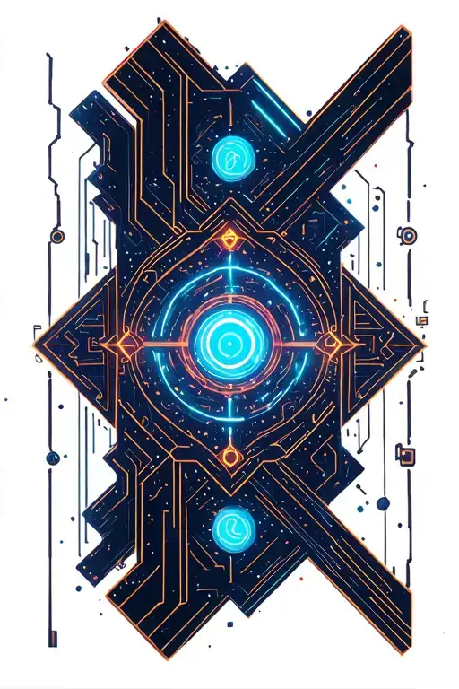 neon circuitry, futuristic geometry, space background  tattoo design idea