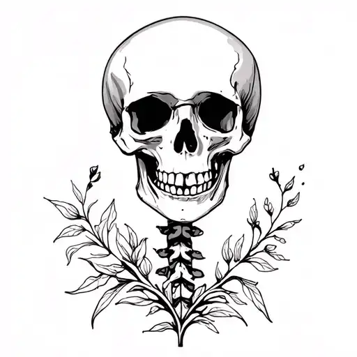 Human skeleton skull surrounded by flleur tattoo design idea