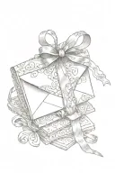 Stack of letters/envelopes with a sealed wax with the letter e in cursive. The stack is tied together with a lace bow an tattoo design idea