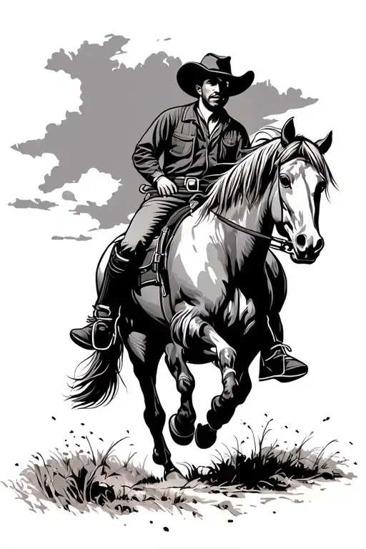 cowboy riding a horse tattoo design idea