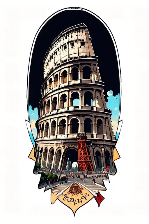Colosseum and Eiffel Inside Tower tattoo design idea