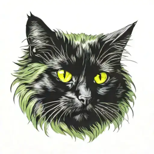 long haired black cat with yellowish green eyes tattoo design idea