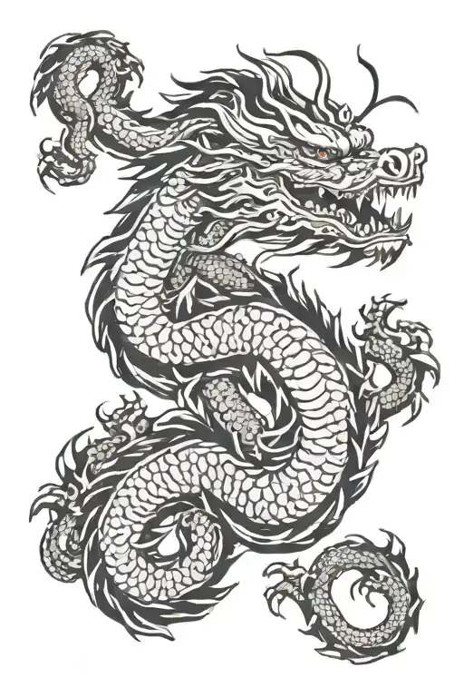 Hydra dragon with mixed western and asian features  tattoo design idea