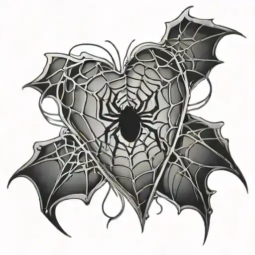 heart tangled in spider web tattoo design idea