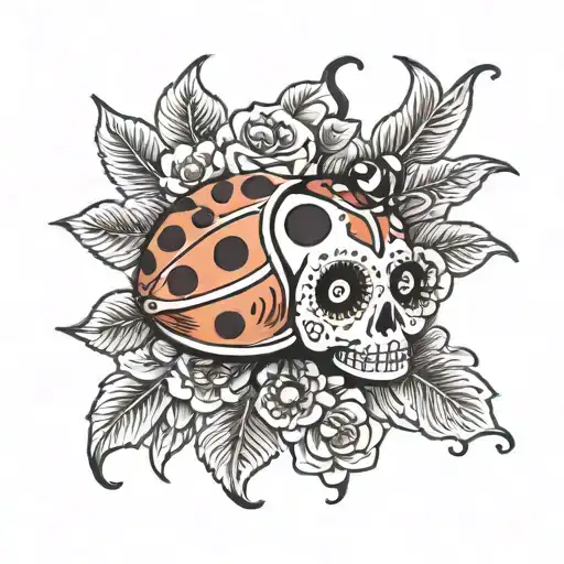 lady bug on sugar skull tattoo design idea
