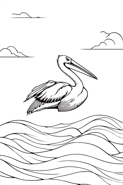 Pelican flying over ocean waves tattoo design idea