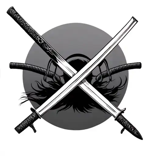 katana swords  with protection family and friends in Japanese down the side tattoo design idea