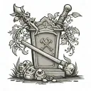 tombstone with drumsticks on top tattoo design idea