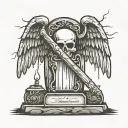 tombstone with drumsticks on top tattoo design idea