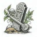tombstone with drumsticks on top tattoo design idea