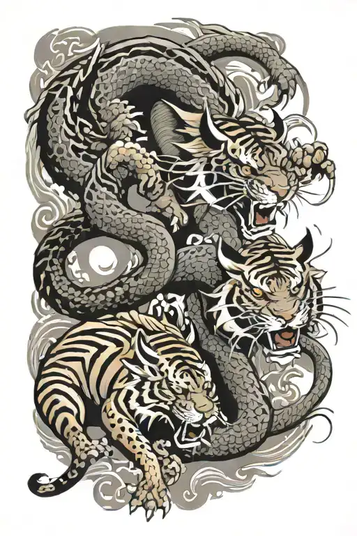 Dragon and tiger fighting each other tattoo design idea