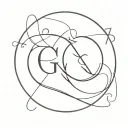 Fusion between initials G and J linear design for a couple in love tattoo design idea
