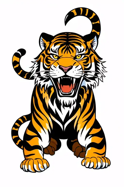 tiger full body roar black panther logo style illustration tattoo design idea