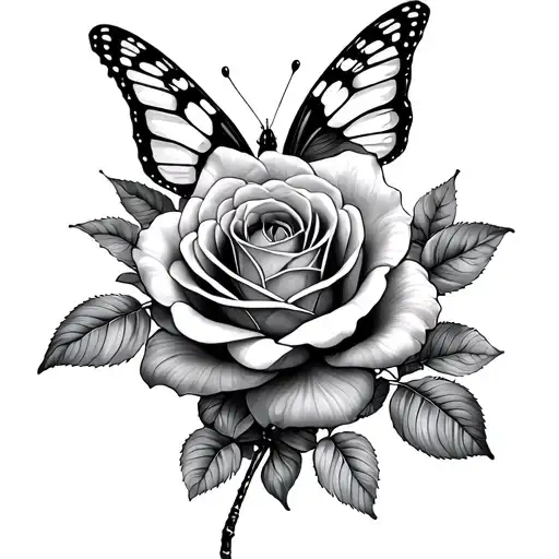 butterfly rose dragonfly tattoo design idea