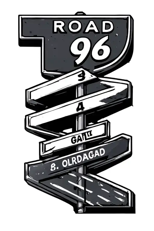 "road 96" game road sign tattoo design idea