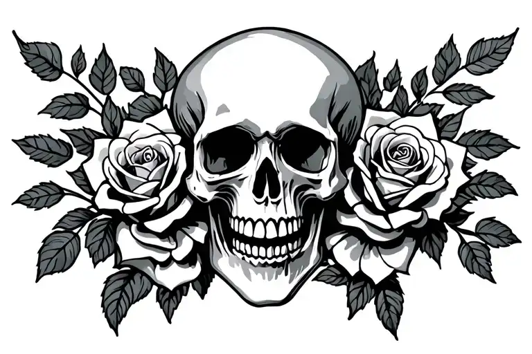 A skull with roses around it tattoo design idea