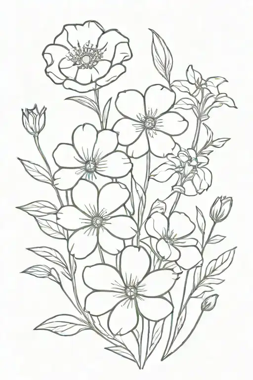 violets primroses Daisy's sweet peas marigolds cosmos tattoo design idea