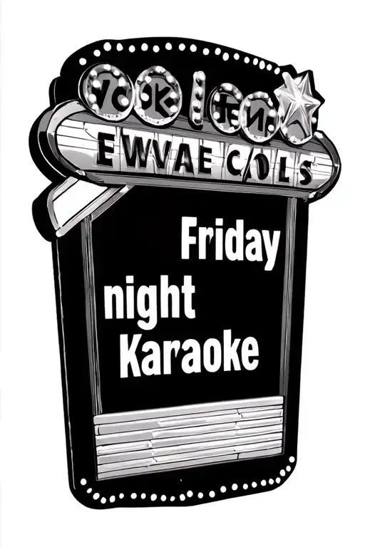 a retro Vegas style marquee sign that says "Friday night Karaoke" western theme tattoo design idea