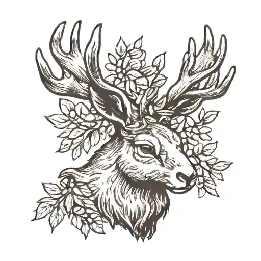 jackalope head with olive branches for antlers  tattoo design idea