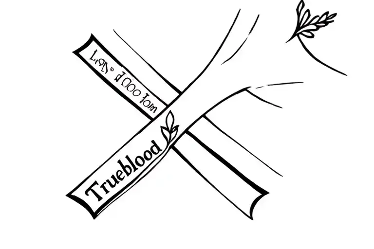 Cross shaped memorial tattoo for my mom that has her maidename "Trueblood"  tattoo design idea