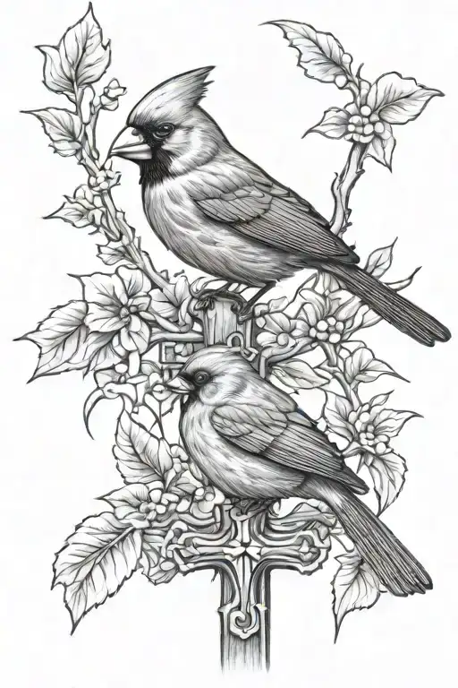 Cross and Cardinal bird tattoo design idea