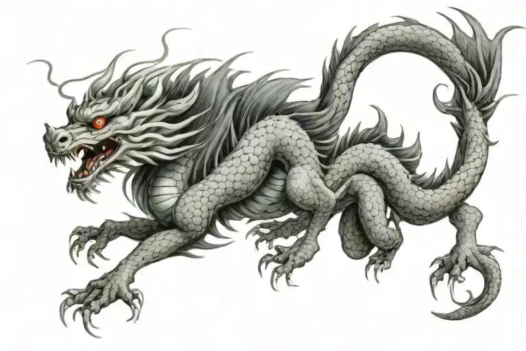 Japanese Dragon With Long realistic Body, normal eyes Black And Grey Tattoo hd quality tattoo design idea