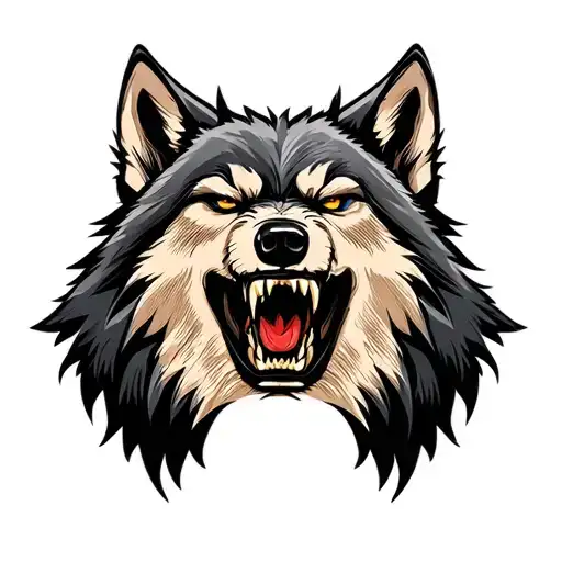 angry wolf head showing teeth  tattoo design idea