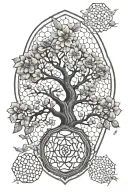 tree of life in a honeycomb sleeve tattoo design idea