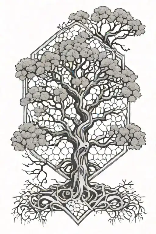 tree of life in a honeycomb sleeve tattoo design idea
