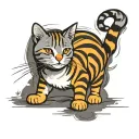 skinny female brown tabby cat, short hair, white hair on belly and chest, orange spot on head, white paws, black stripes tattoo design idea