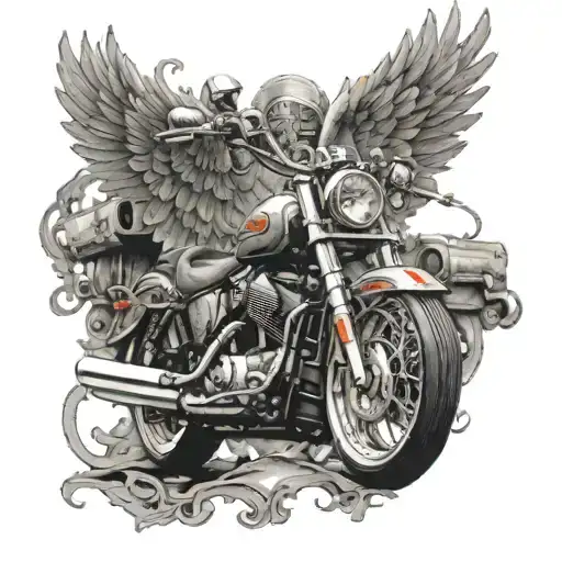 motorcycle with angel wings tattoo design idea