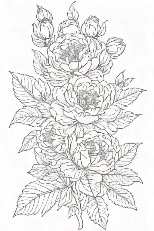 peonie flowers and leaves tattoo design idea