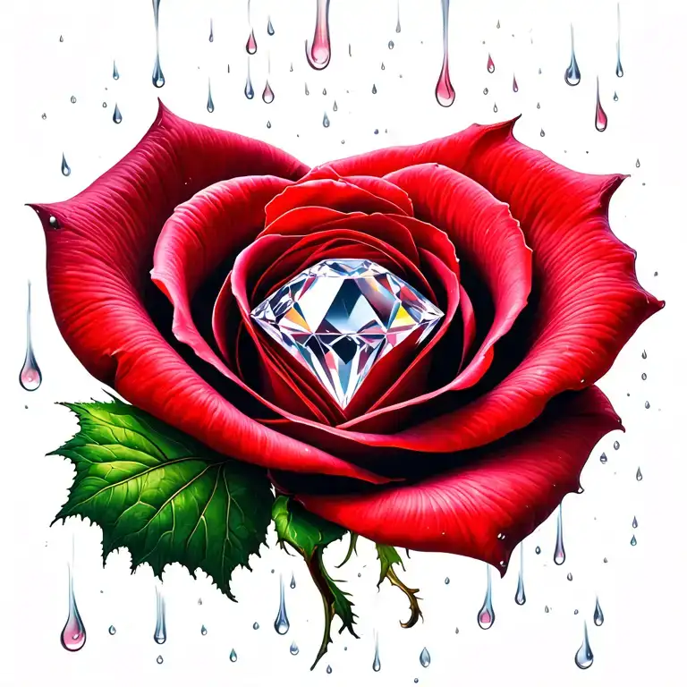 1 diamond in center, red rose, reproductive ovaries fallopian tubes uterus vagina, rain tattoo design idea