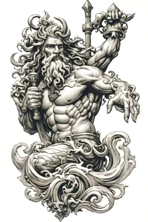 poseidon god tattoo design idea