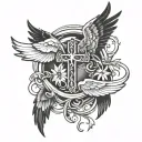 A tattoo design featuring a cross and angel wings intertwined, symbolizing the eternal struggle between good and evil tattoo design idea