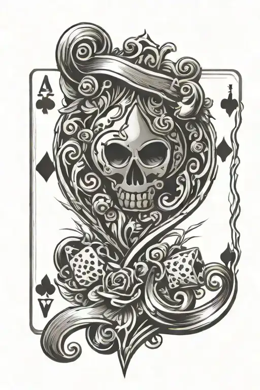 Card Ace of Hearts Gambing dice Russian roulette tattoo design idea