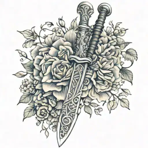 theoden sword covered in flowers tattoo design idea