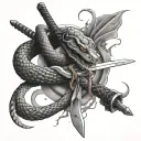 snake bleeding while wrapped tightly around a samurai sword  tattoo design idea