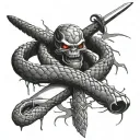 snake bleeding while wrapped tightly around a samurai sword  tattoo design idea