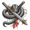 snake bleeding while wrapped tightly around a samurai sword  tattoo design idea