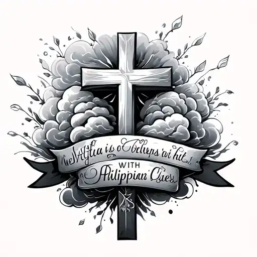 philippians 4:13 verse with cross and coulds inner fore arm tattoo design idea