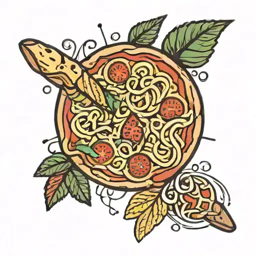 traditional cultral pasta pizza slice tattoo design idea