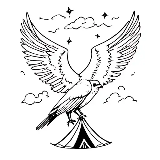 crow and circus tent tattoo design idea