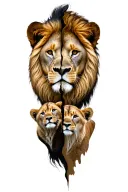 Half of the Lion head separate by a boiled with 2 lion cubs of the other side tattoo design idea
