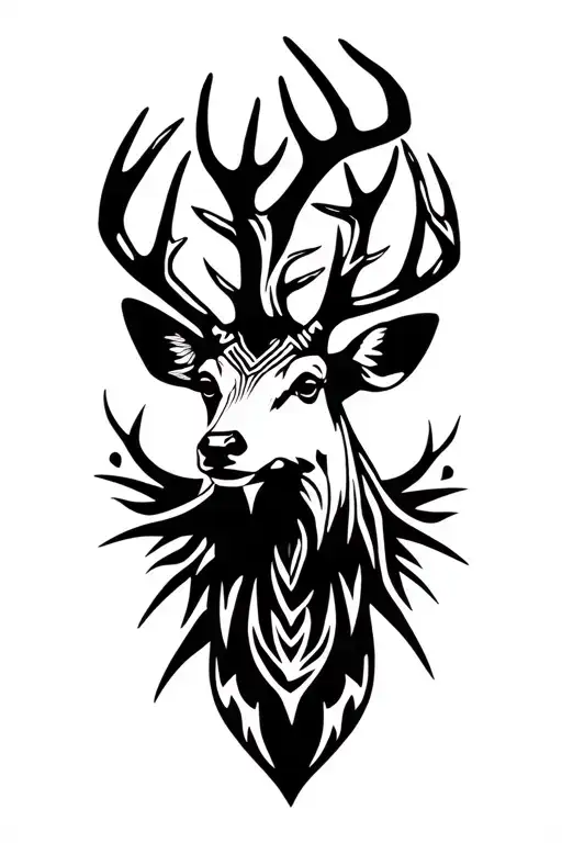 deer head and antlers tattoo design idea
