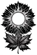 sun with maple leaf shaped like tattoo design idea